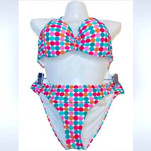 Pixie Pier Rainbow Colors Polka Dot Gold Buckle 2piece Swimsuit Women Medium